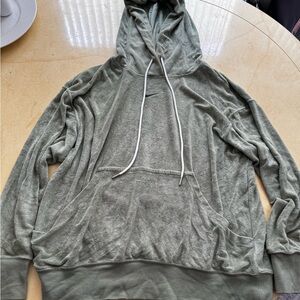 Nike Olive Green Pullover Hoodie with White Drawstrings small